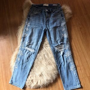 Pac Sun flower embroidered mom jeans